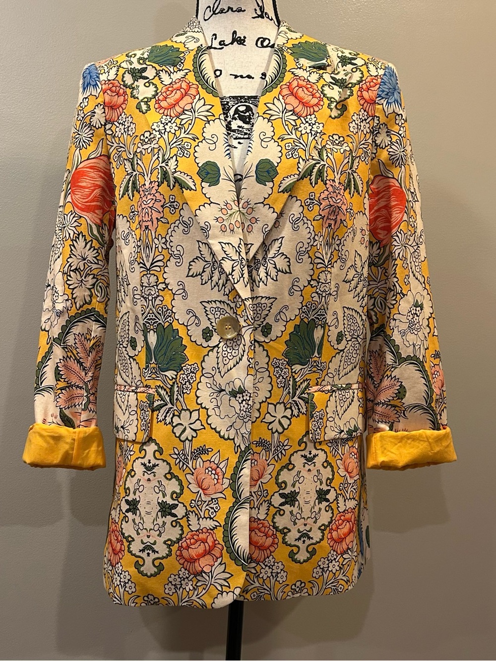 A Loves A Floral Woven Notch Lapel Long Sleeve Button Front Blazer